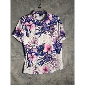 Sunday Swagger Womens XL Golf Polo Shirt Tropical Floral Purple Pink White NWT